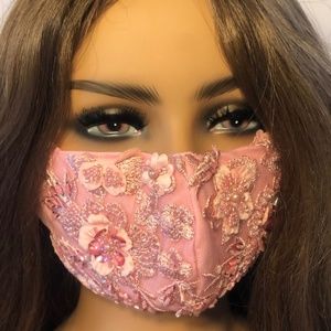 NEW!-Handmade Pink Face Mask with Flower detail